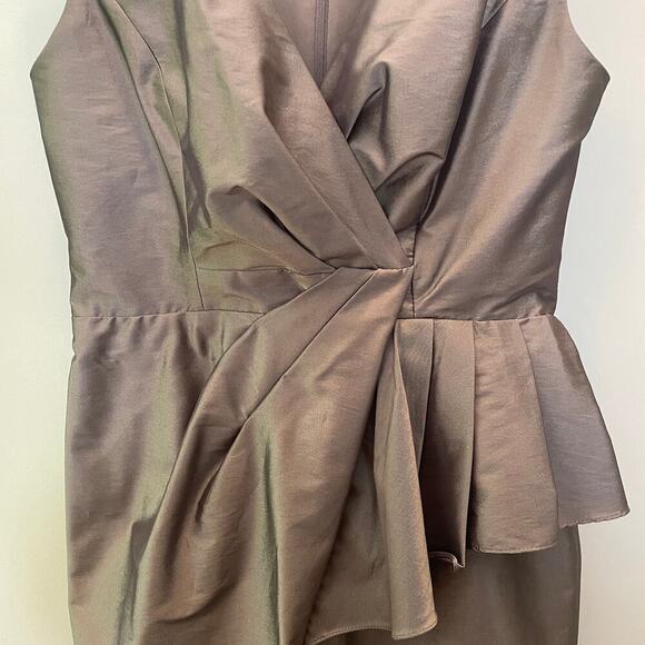 Evan Picone Size 6 Cocktail Dress | Y2K Draped Peplum, Taupe Silver Elegant Vibe - Picture 5 of 8